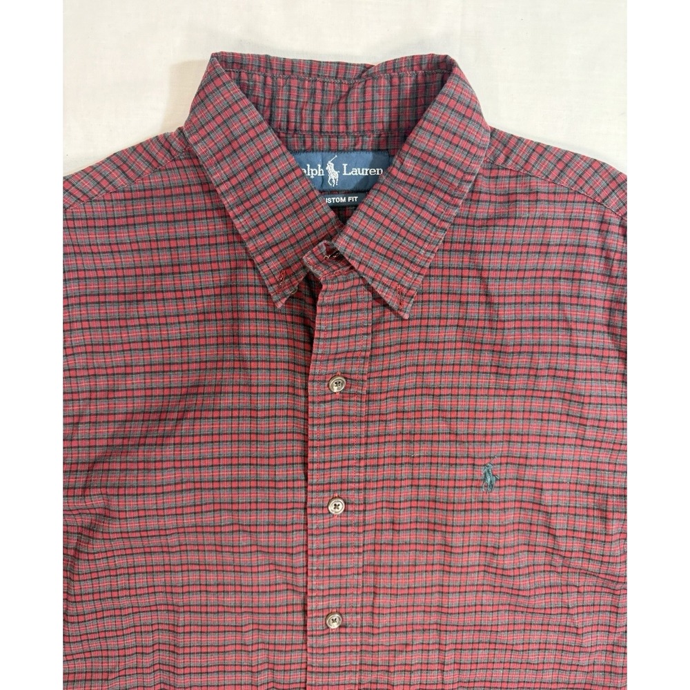 POLO RALPH‎ LAUREN Check Button-Down Dress Shirt L CUSTOM Dark Red COTTON Pony